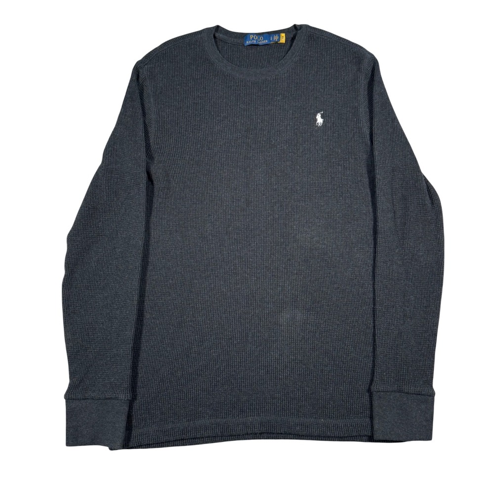 Polo Ralph Lauren Thermal Shirt Mens LG Grey Waffle Knit Long Sleeve Pony Logo